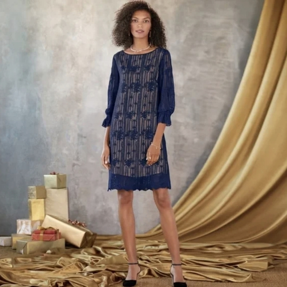 Sundance Emma Graceful Sheath Dress Navy NWT